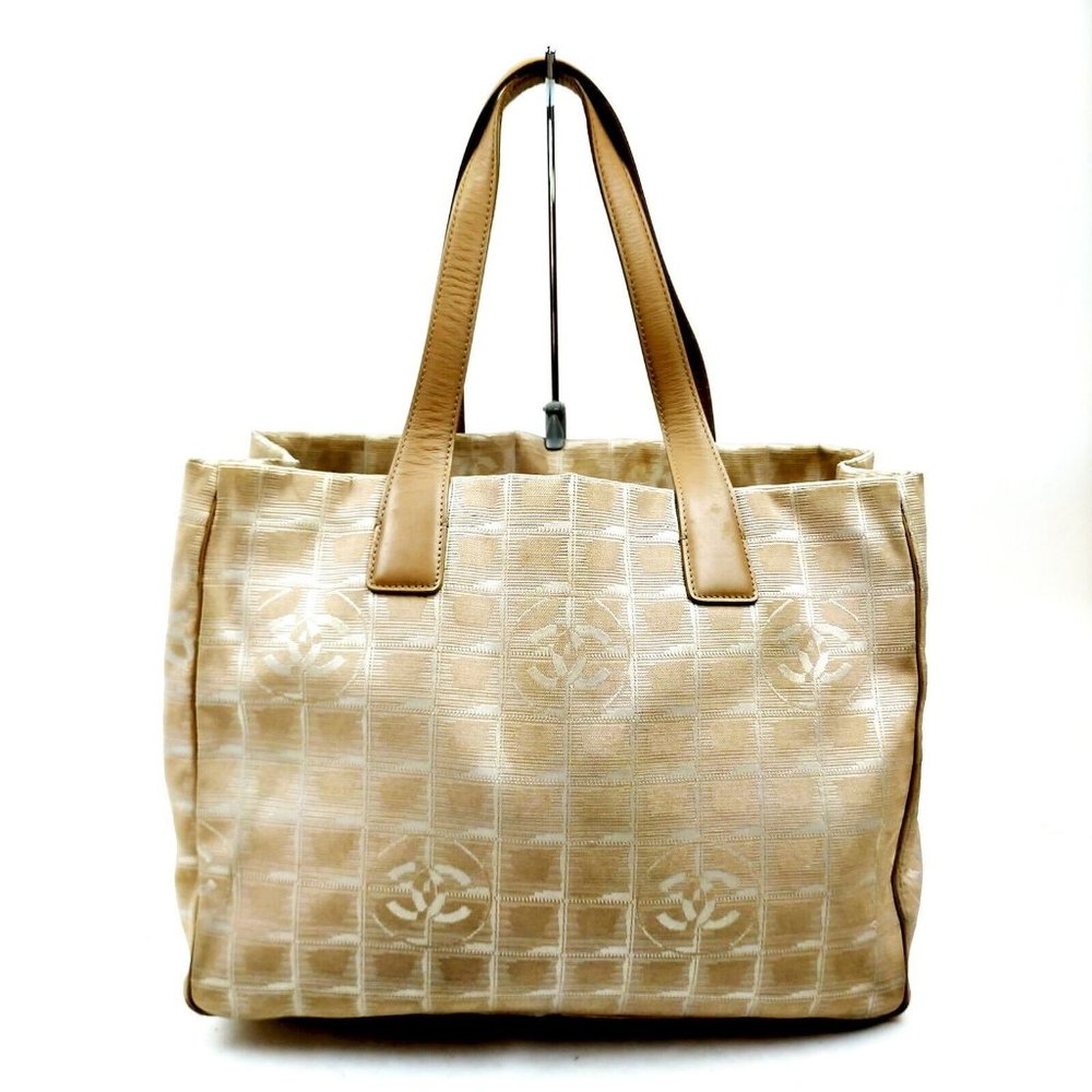 Chanel travel line Beige tan airplane  carry on hand bag purse jacquard